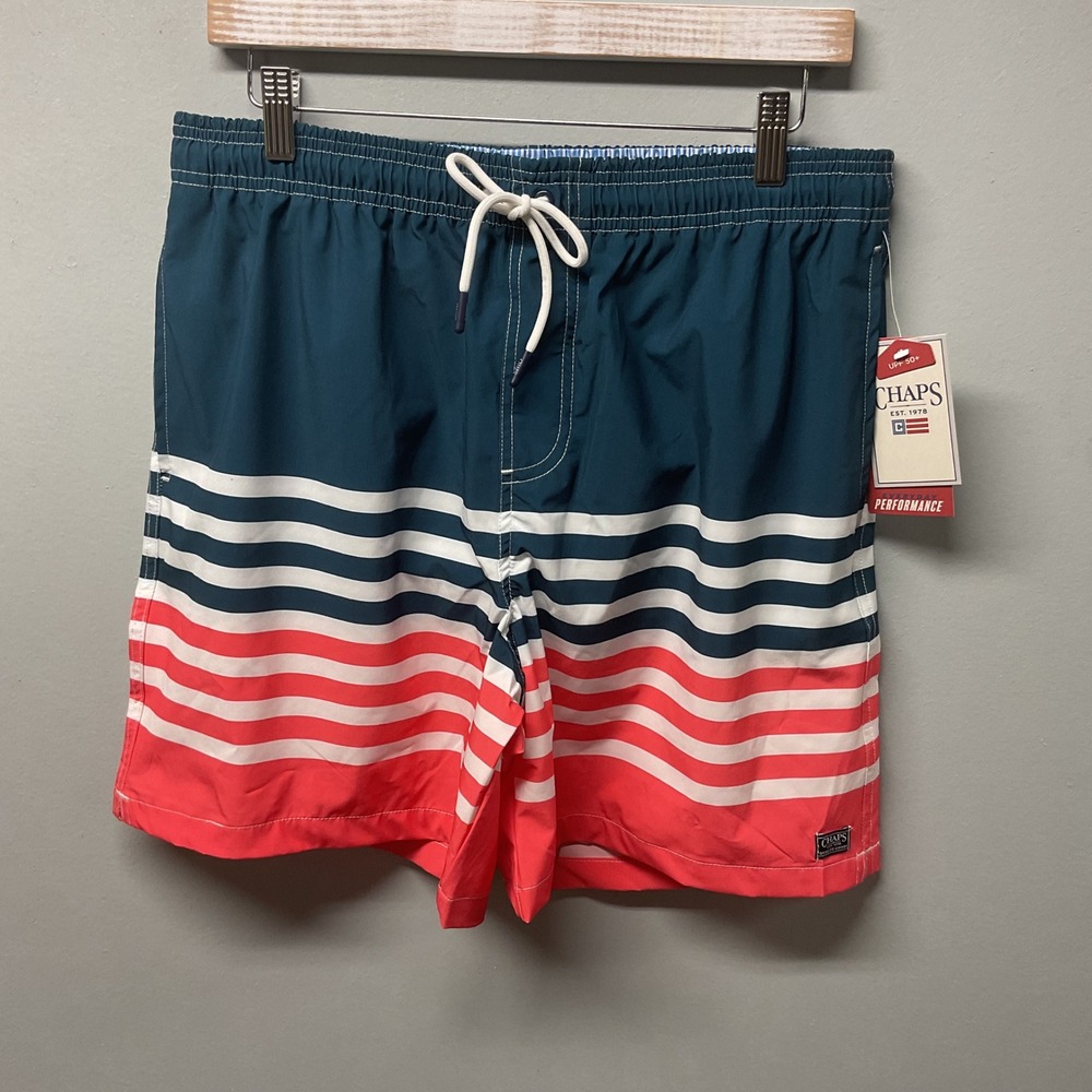 Chaps‎ Men Swim Trunks Shorts Coast Guard Blue Stripe Size Medium